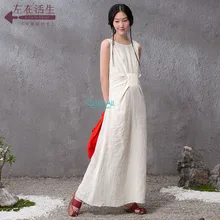 LinenAll 100% linen clothing New arrival women’s summer 100% linen dress,beige sleeveless dress,twinset linen long dress SHZZ
