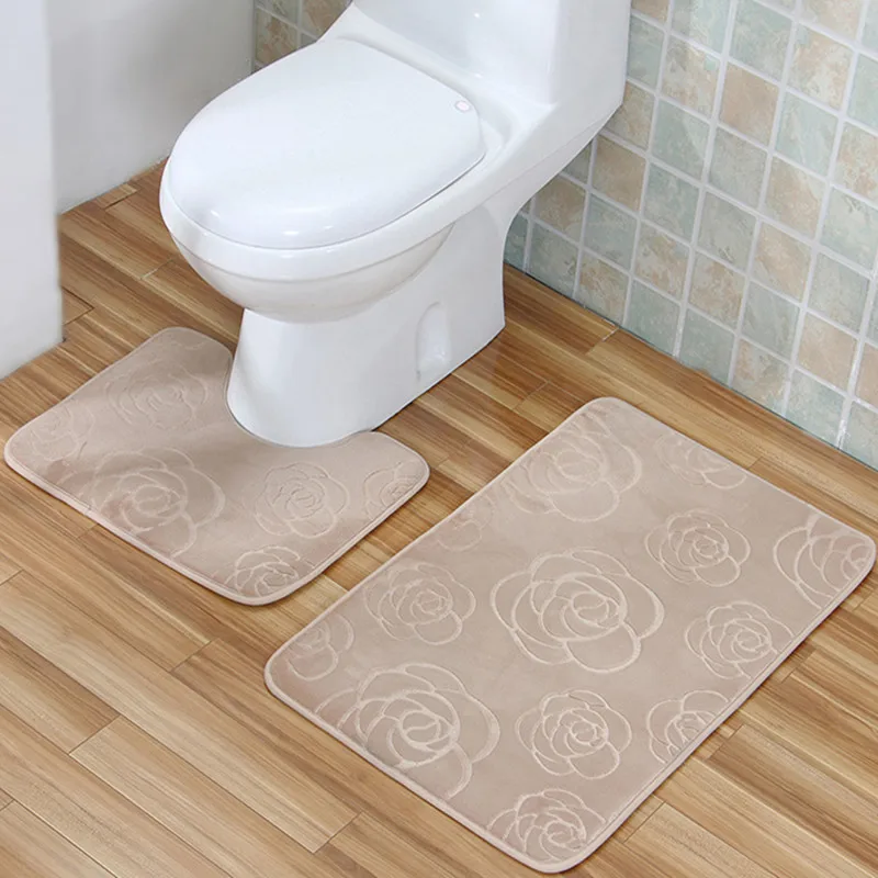 

Zeegle 3D Embossing 2pcs Bath Mat Set Anti-slip Bathroom Floor Carpets Shower Room Rugs Foot Pad Toilet Rug Bathroom Carpets Set