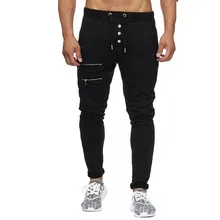 Горячая на открытом воздухе весна-осень уход за кожей лица Маска Спорт Бег в стиле «хип-хоп» с двойной молнией, для спортивного зала, фитнеса, бодибилдинга трек Штаны для мужчин с эластичной талией пот