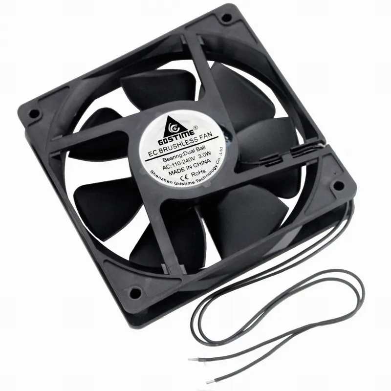 

Gdstime 2 Pieces 120mm*120mm*25mm AC 110V to 240V 3W Motor Cooler 12cm Brushless Cooling EC Fan 120mm x 25mm Ball 12025B 2 Wires