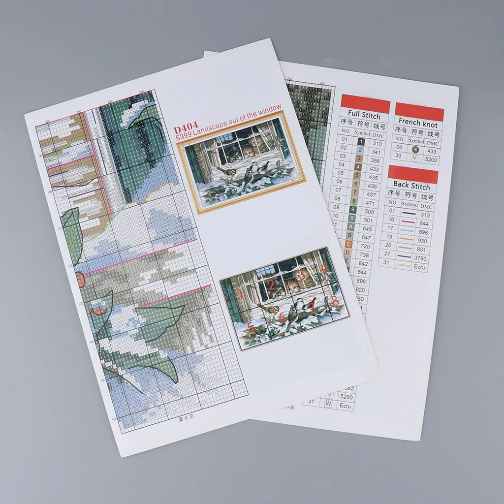  Cats Birds Stamped Cross Stitch Kits for Kids Pre-Printed Pattern Embroidery 14CT Counted Needlework Home Decoration	