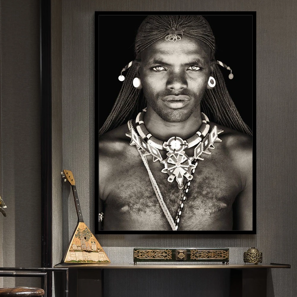 Африканский человек, настенный художественный портрет, украшение дома, черно-белые плакаты и принты, Картина на холсте для гостиной, настенные картины