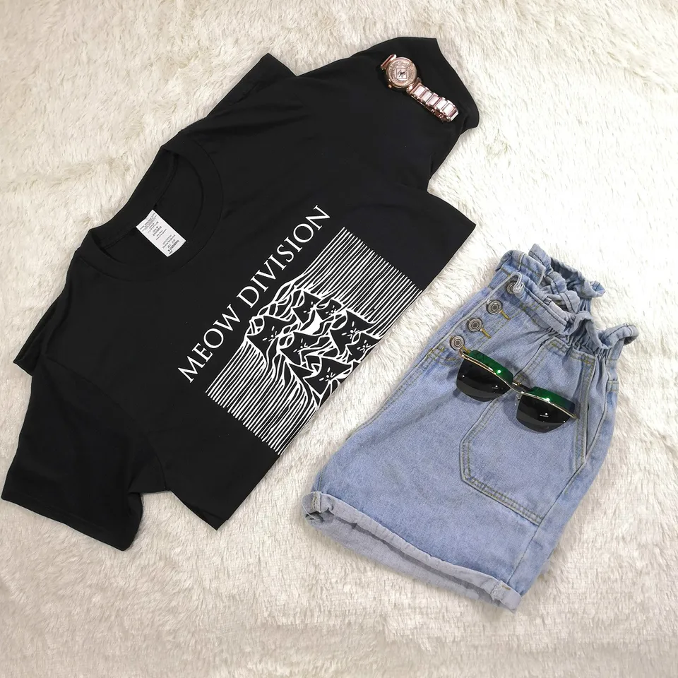 Hillbilly Funny Meow Division Women Cat tshirt Summer Cotton Tops