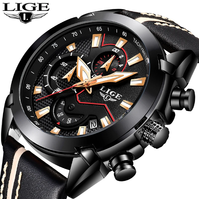 

2018 New Fashion LIGE Mens Watch Men Leather Business Watch Date Chronograph Quartz-watch Male Gifts Clock Relogio Masculino
