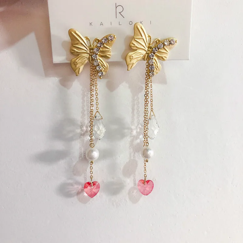 

Trendy Crystal Bowknot Women Dangle Earrings Dumb Golden Butterfly Water Drip Fringed Earrings Drop Earrings Jewelry Earrings