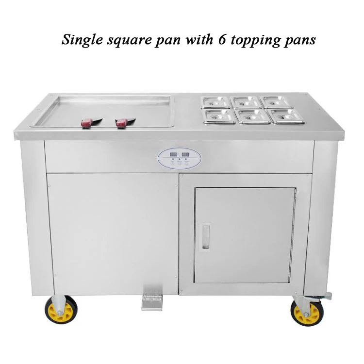 

Square flat pan fried ice cream machine with pedal defrost and spare shovels