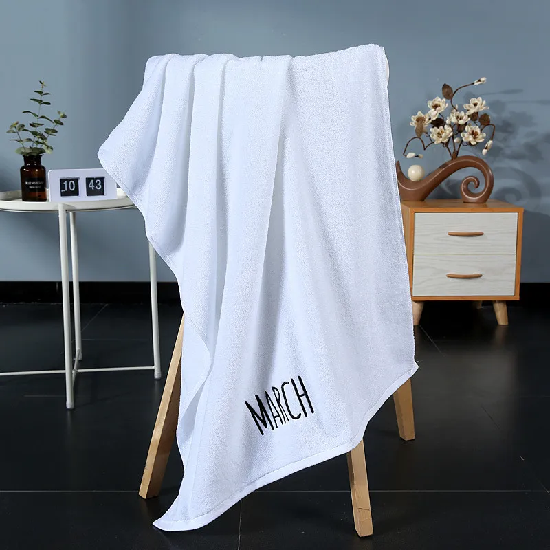 

Household Merchandises January to December letter embroidery Cotton towel thick towel adult White 12 sport beach towels Apr16