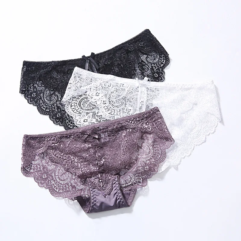 

Sexy Lace Women Panties Underwear Solid Seamless Lingerie Mid-rise Cotton Transparent Panty Comfortable Hip Up Briefs #D