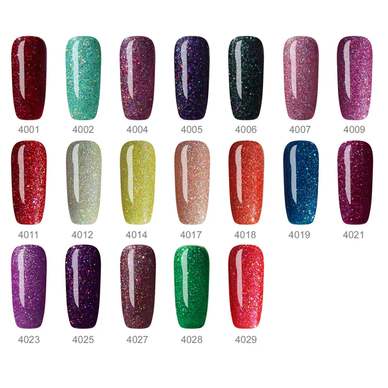8ml Glitter Neon 19 Colors Sequins Nail Acrylic Glue Shiny UV Gel Nail Polish Semi-Permanent Neon Color Soak Off Gel Varnish Set