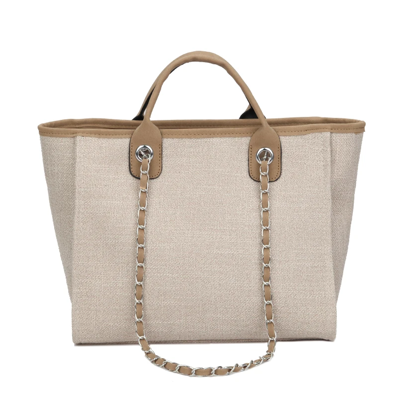 Женская Большая вместительная Повседневная парусиновая сумка, многофункциональная ручная сумка с цепочкой, модная сумка на плечо для отдыха, прогулочная сумка для покупок