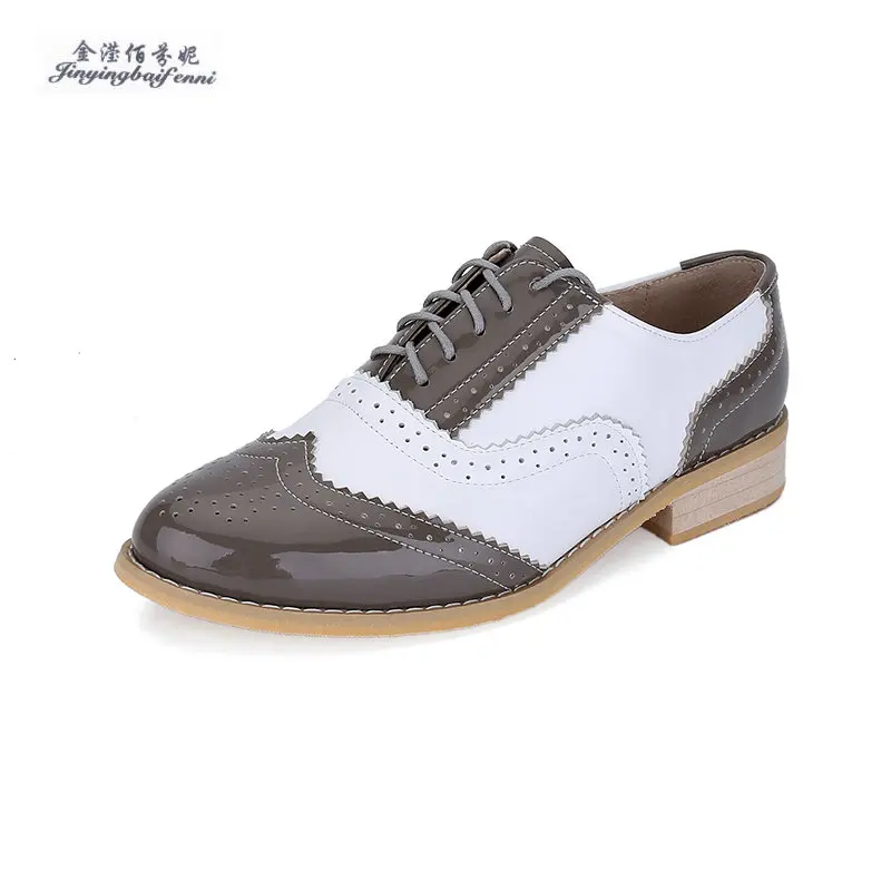 

Four Seasons Hot Genuine Leather skor Yellow+white vintage oxford shoes for women comfortable Female Flats size 33-47 sapatilhas