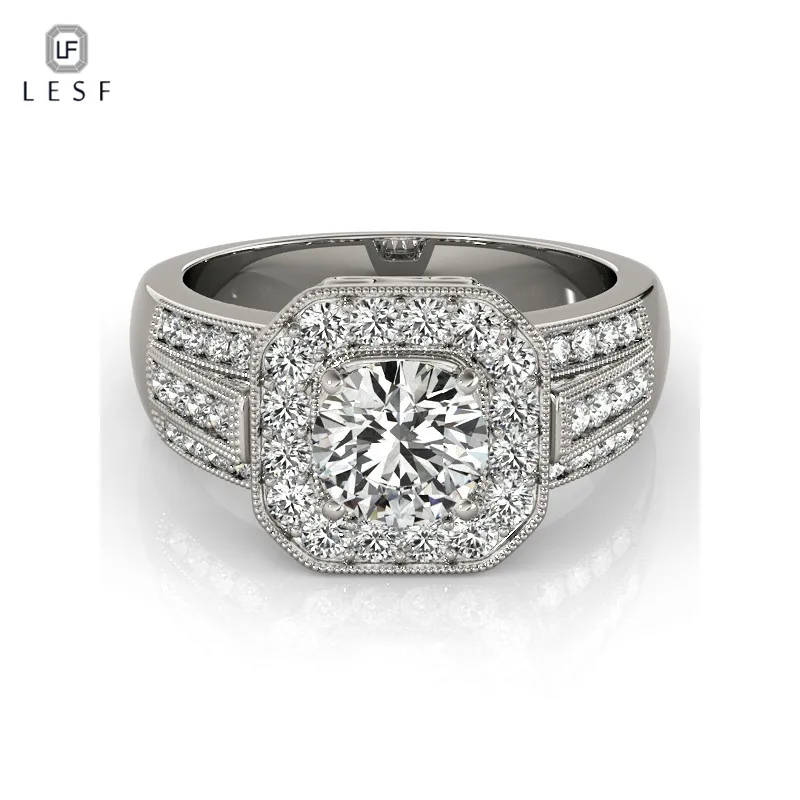 

LESF 925 Sterling Silver Ring 0.75 Carat Round Cut Zirconia Women Wedding for Engagement Ring High-end jewelry Custom Made