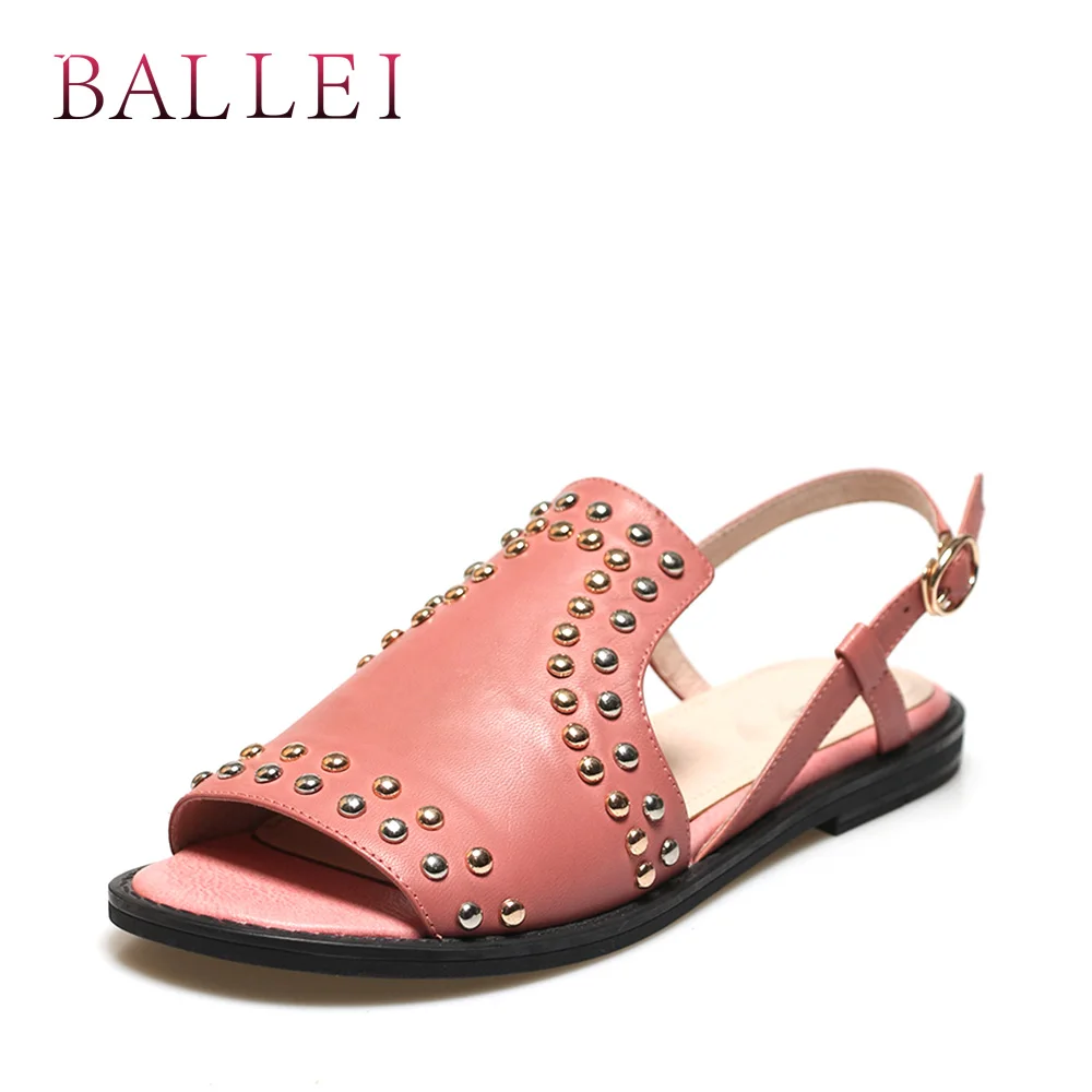

BALLEI Luxury Woman Summer Sandals High Quality Genuine Leather Back Strap Low Heel Shoes Fashion Soft Lady Casual Sandals S109
