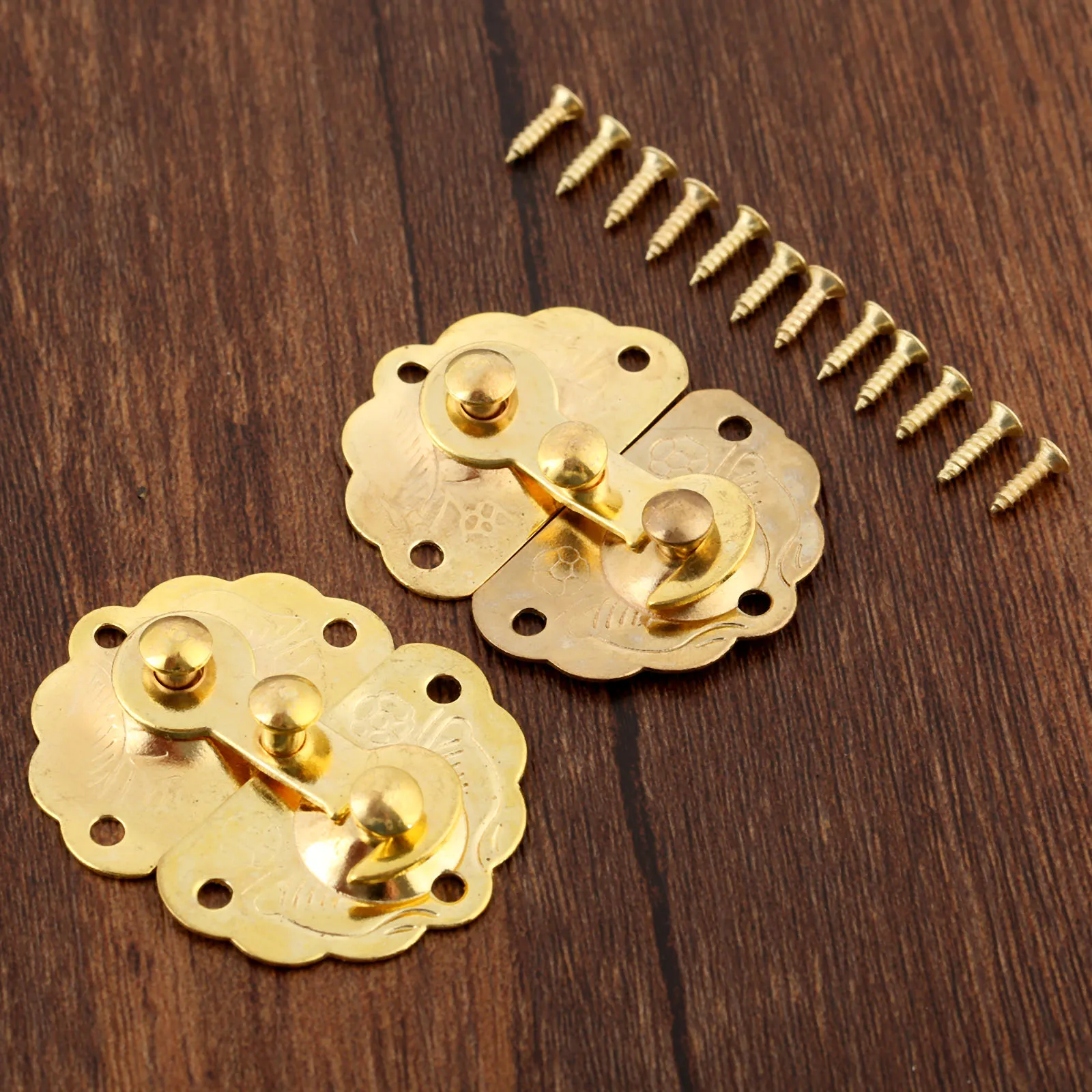 2Pcs Gold Iron Latches Catches 35*45mm Hasps Clasp Buckles Small Lock for Jewelry Wood Box Suitcase Furniture Hardware