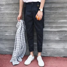 Мужская одежда стилист Повседневная клетчатая Британской академии ветер ремни Штаны подтяжки комбинезон певица костюмы