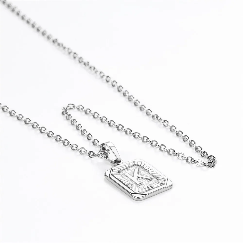 U7 Square Letters Necklaces Pendant Chain Necklace for Women Men English Initial Name Alphabet Jewelry Best Birthday Gifts P1196