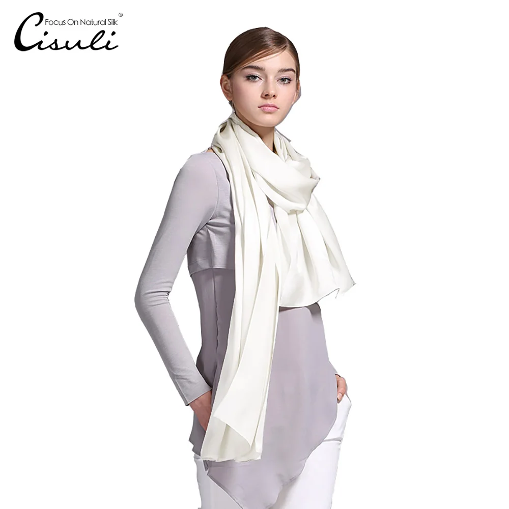 

100% Silk Satin Long Scarf 55X180cm Pure Mulberry Silk Plain Color Silk Scarf Factory Direct Online Store 26 Natural White Color