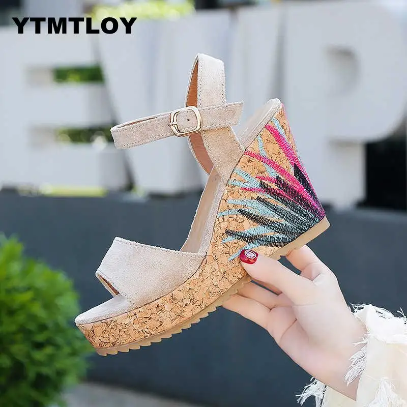 Women Sandals 2019 Platform Wedges Shoes For Heels Sandalias Mujer Summer Wedge Print Summer Shoes Zapatos Mujer T66