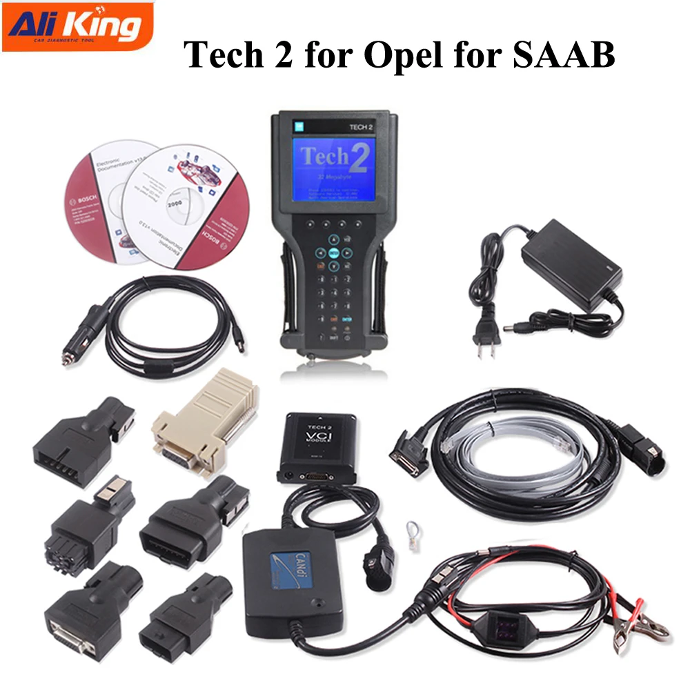 car battery charger Top Quality Tech 2 Scanner For Saab Tech 2 II For Opel Tech2 add 32MB Card (softwareForG/SAAB/OPEL/SUZUKI/Holden/ISUZU)TIS2000 car inspection equipment