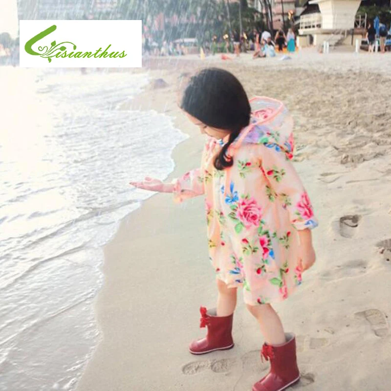 

Kids Rain Coat Children Raincoat Rainwear/Rainsuit Kids Waterproof Lovely Big Flowers Printed Girl Raincoat Student Poncho
