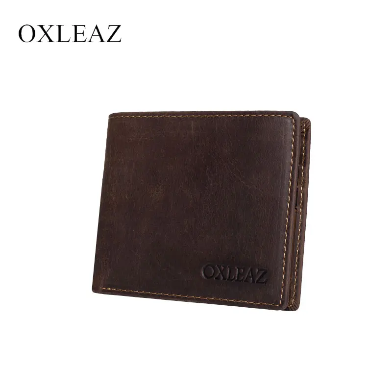 

OXLEAZ Black Retro Short Men Genuine Leather Bifold Wallet Male Crazy Horse Women Purse Small Money Card Hand Wallets for Man