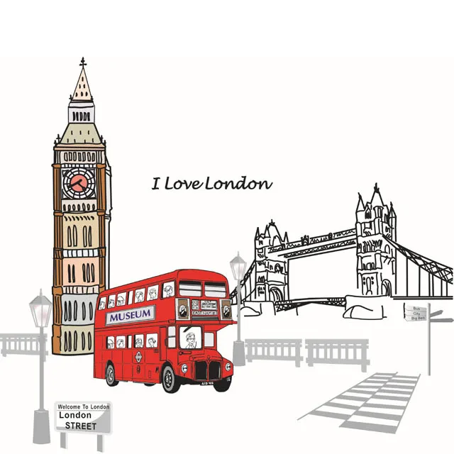 

[Fundecor] new design London Bridge, Big Ben wall stickers bus decor decals removable pvc 9058