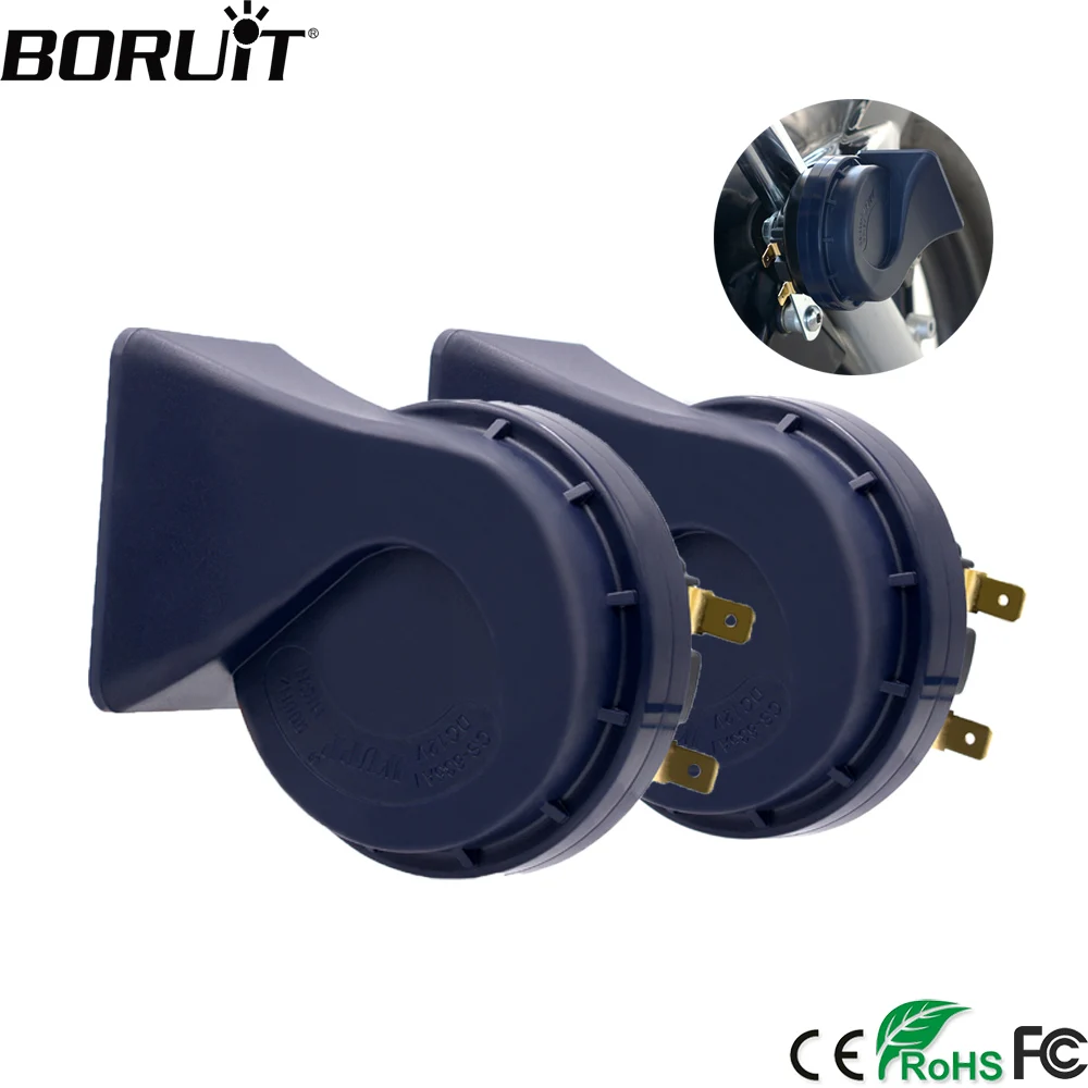 

BORUiT 1pair DC 12V Waterproof Snail Air Motorcycle Horn Siren Loud 120db Auto Speaker Alarm for Boat Car Motor Motorcycle