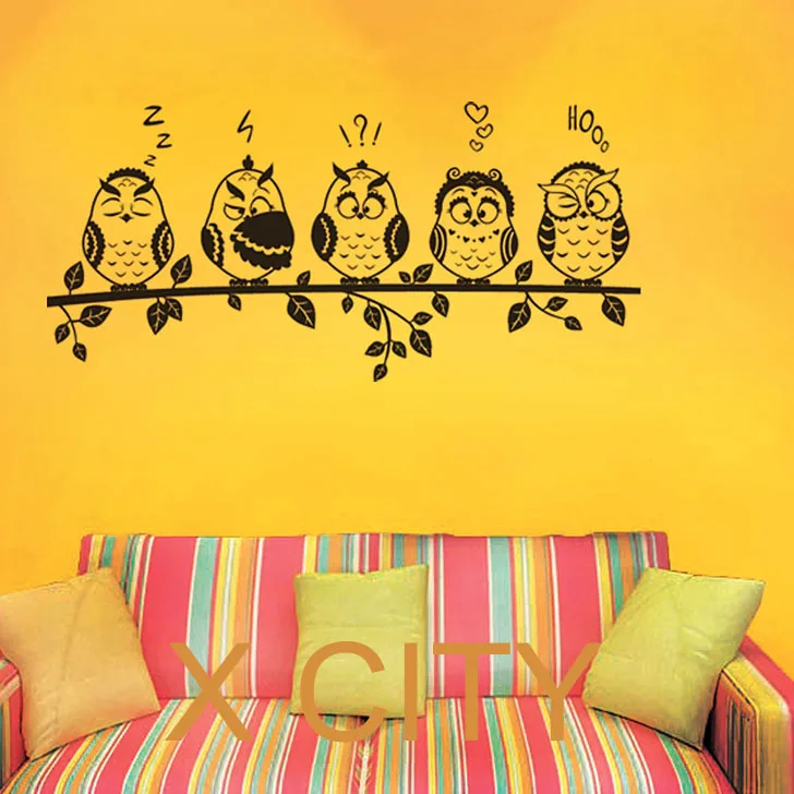 funny owl family emoticon fairytale adorable children bedroom wall