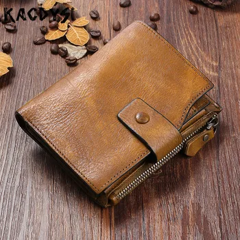 

Vegetable Tanned Leather Vintage Short Men Wallet Bifold Hand Colored Genuine Leather Mens Purse Designer Card Passcard Pocket