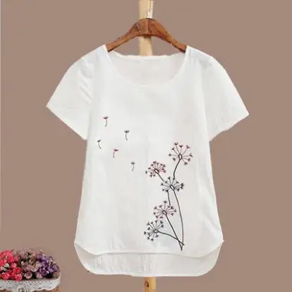 Женская рубашка из хлопка и льна с вышивкой|blusas plus|plus size blusablouse plus |