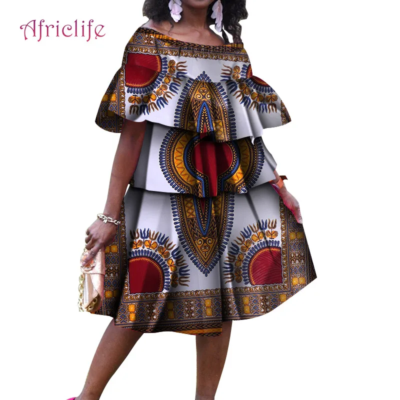 Африканские платья для женщин модное хлопковое Повседневное платье Анкара печать воск традиционная одежда размера плюс кекс платье WY4746