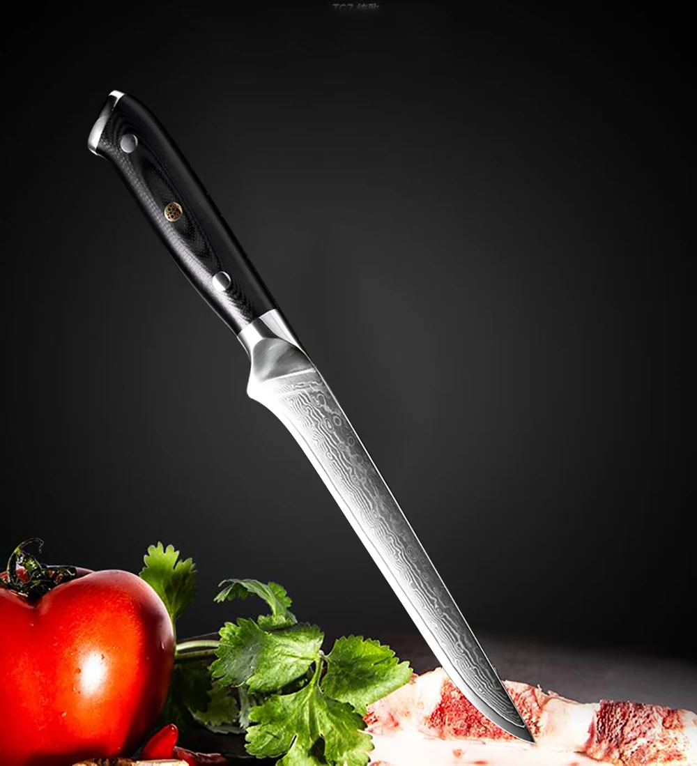 XITUO обвалочный нож, дамасская сталь, 67 слоев, 6 дюймов, изогнутый, обвалочный, кухонный нож шеф-повара, острый, нарезанный, костяной нож, инструменты для приготовления пищи