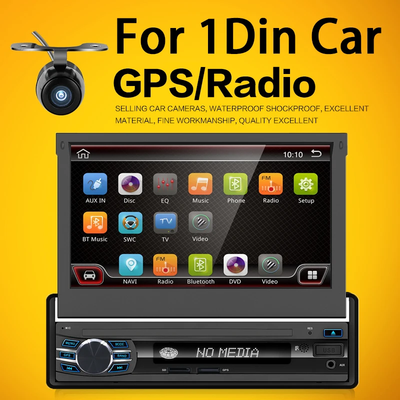 

1 din auto Stereo audio Car Radio Bluetooth 7 inch Touch Screen player android 6.0 In-dash retractable screen