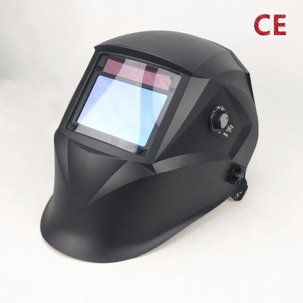 

Welding Mask Best Optical Quality 1/1/1/1 Big View 3.94x2.56" 100x65mm Widest Shade Range DIN(3)4-13 CE Solar Welding Helmet