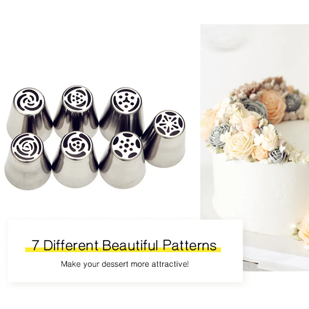 7pcs/lot DIY Icing Piping Buttercream Cream Nozzles Stainless Steel