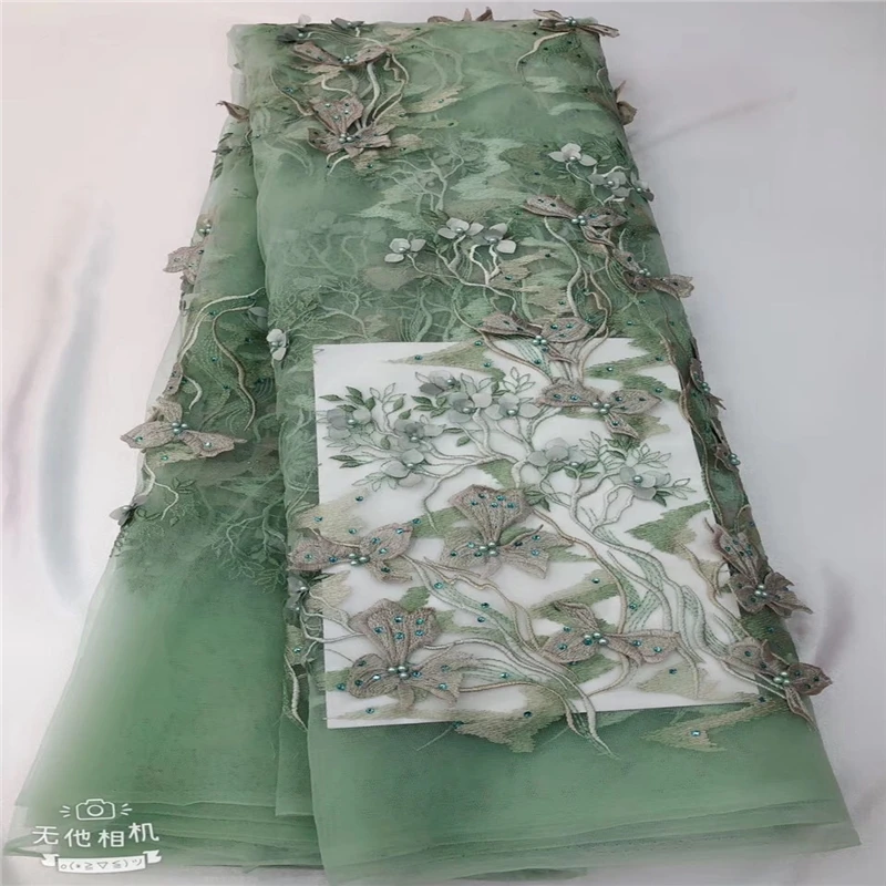 

VILLIEA Elegant Green African Lace Fabric with Stones Nigerian French Fabric 2018 High Quality African France Tulle Lace Fabric