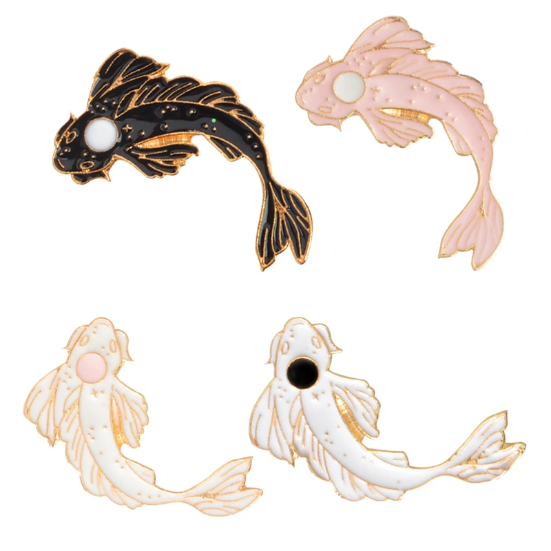 

Animal Yin Yang Koi Pins Japanese Koi Fish Goldfish Hard Enamel Lapel Pins Badges Brooches and Pins Collection