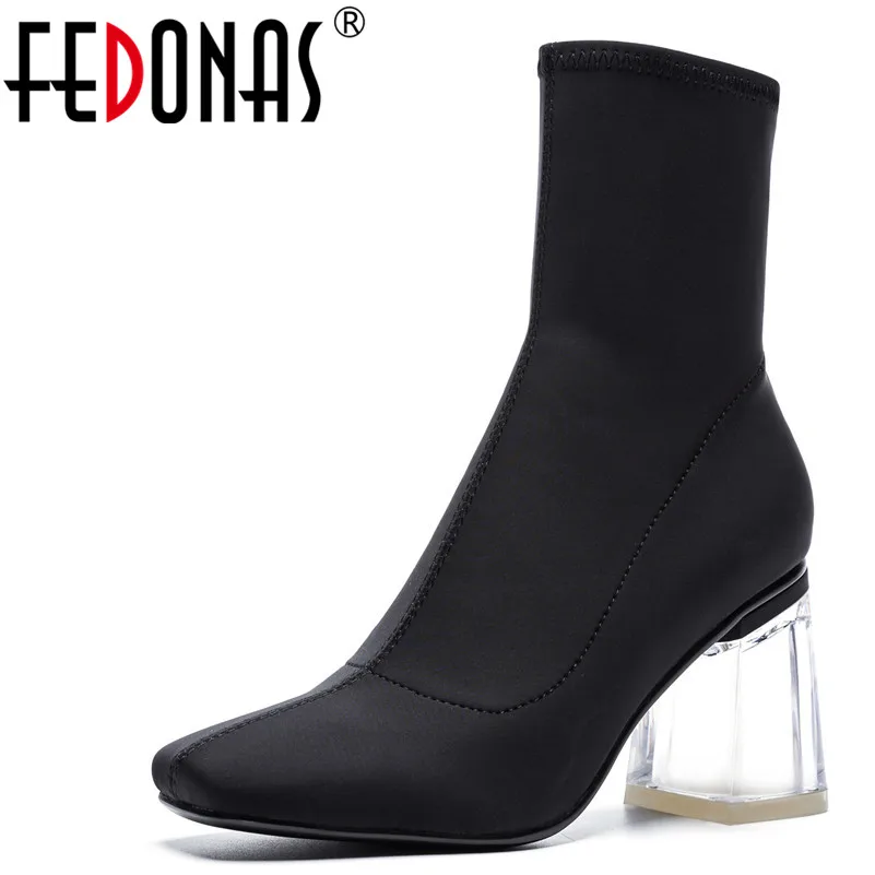 

FEDONAS 1New Women Mid-Calf Boots Autumn Winter Warm High Heels Shoes Square Toe Concise Office Lady Crystal Heels Shoes Woman