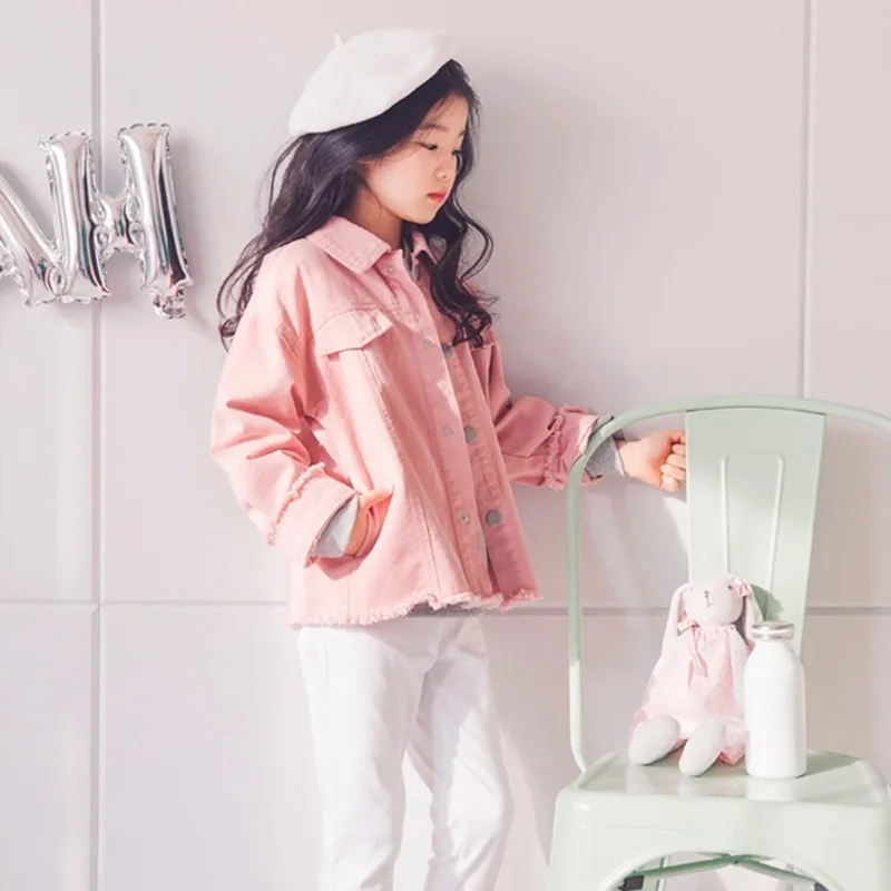 

New 2019 Pink Tassels Long Sleeve Coats Girls Autumn Casual Jackets For Kids Outerwear Tops Clothing Children Solid Coat Teenage