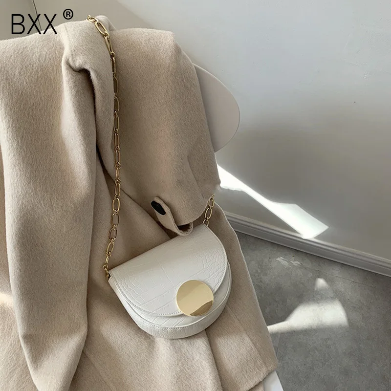 

[BXX] 2020 New Arrival Fashion Women Semi-circle Saddle Bag Temperament Singe Shoulder Chain Alligator Grain Messenger Bag LM778