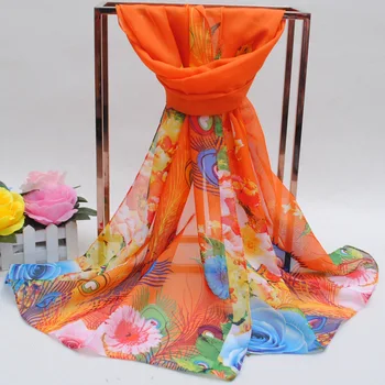 

Fashion Women Flowers Scarf Long Soft Floral Wrap Ladies Chiffon Scarves Luxury Brand Boho Style Shawl chiffon hijab 50*160cm