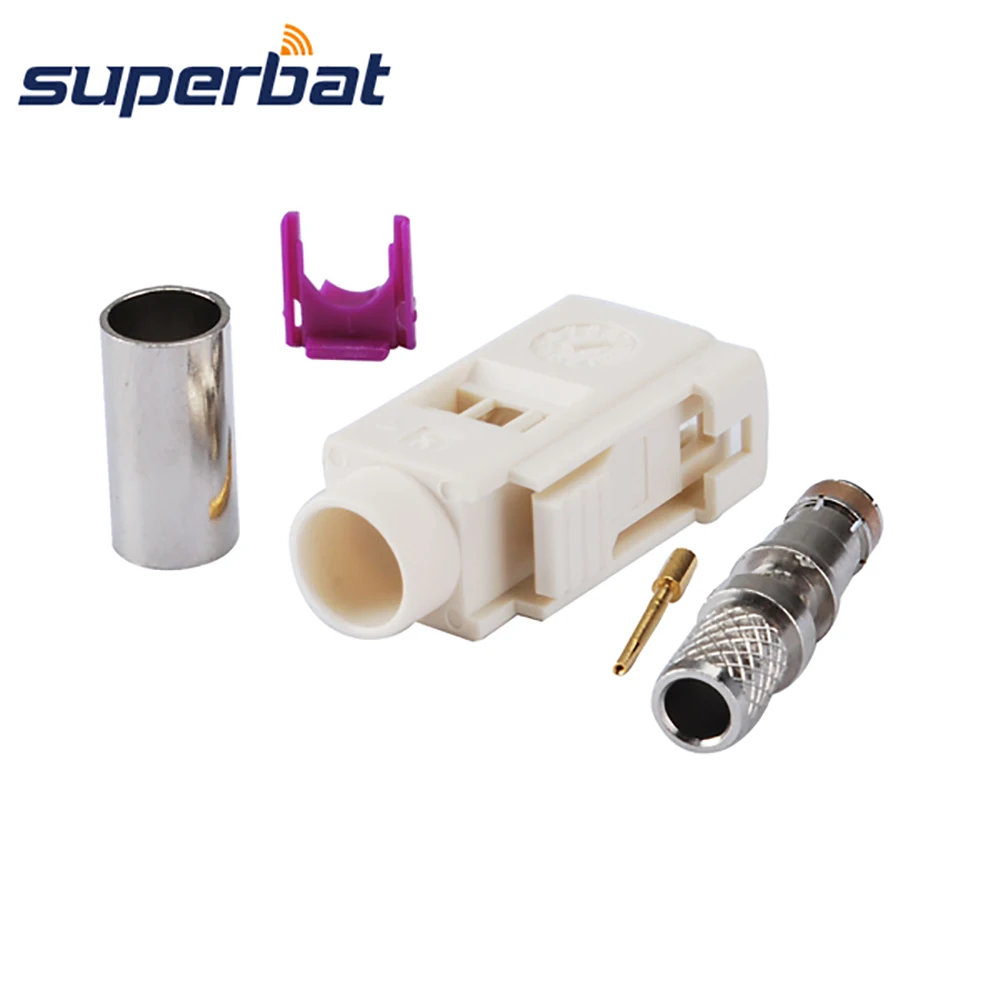 White Fakra B Crimp Female RF Coaxial Connector for RG58 LMR195 Cable Radio