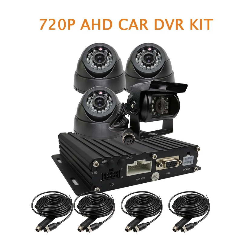 

Free Shipping 4 Channel H.264 1.0MP 720P AHD 256GB SD Car DVR Video Recorder 4pcs IR Dome Rear View Car Camera for Truck Van Bus