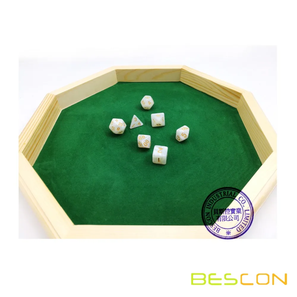Heavy Duty 12 Inch Octagonal Wooden Dice Tray with Felt Lined Rolling Surface, Wooden Dice Rolling Tray 4