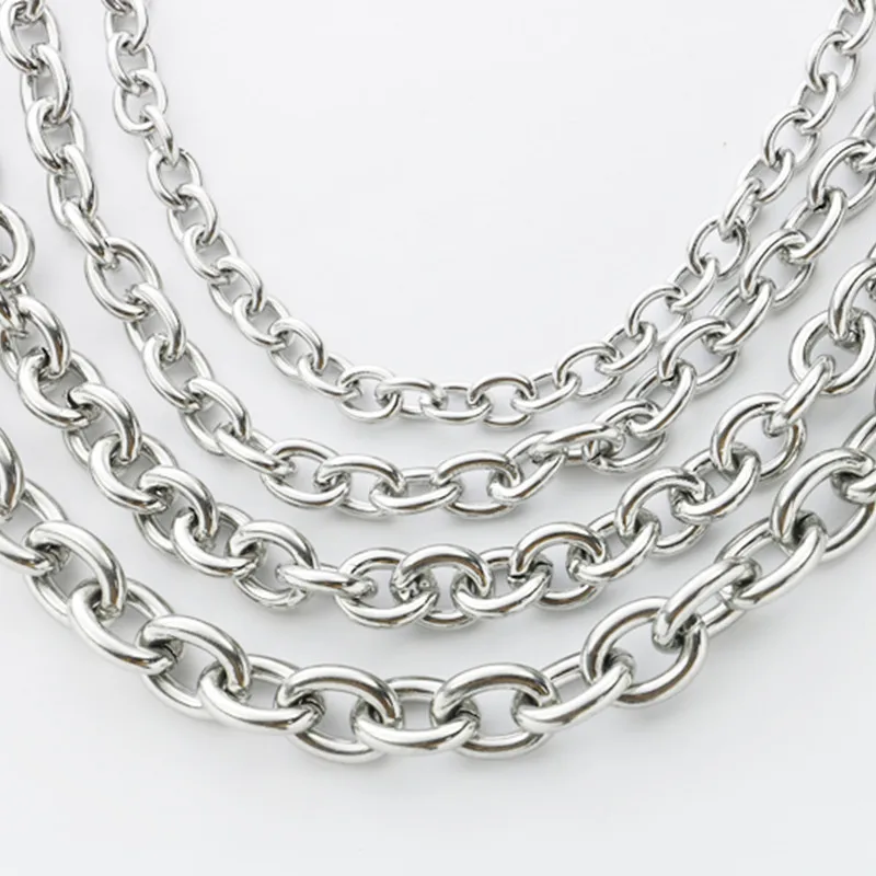 Fashion stainless steel non-weld thick wide cross chain ring interlocking chain large O-chain O-chain titanium steel hot sale