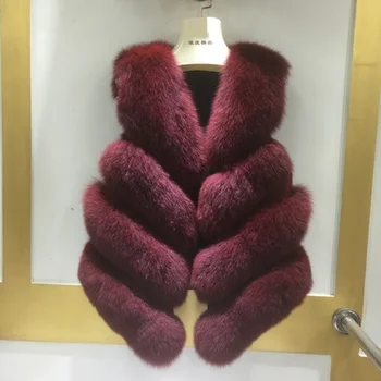 

Real Natural Fox Fur Vest Brand 2020 New Spring Jacket Women Basic Coat 100 Loose Pink Colored Sleeveless Striped Ladies