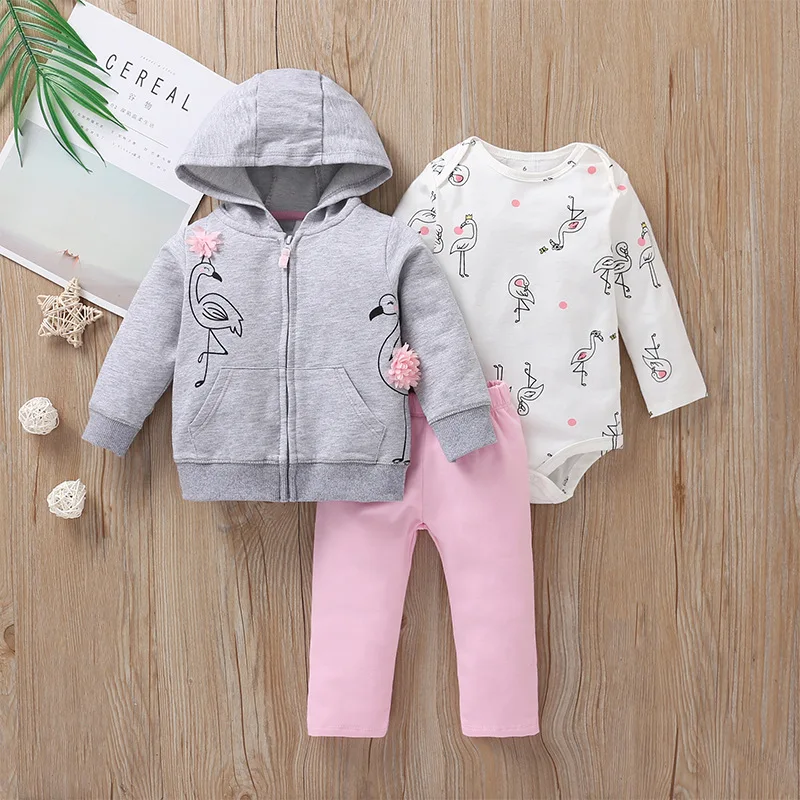 3PCS Infant Baby Clothing Sets Winter Bear zipper Coat Sweater+Pants+Bodysuit Newborn Baby Boy Girl Clothes Outfit 3-6M-24M - Цвет: 14