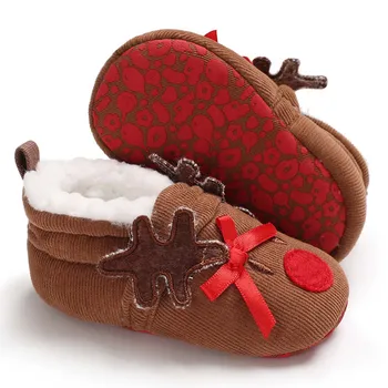 

Cartoon Deer Infant Toddler Newborn Baby Boys Girls Santa Claus Christmas Slippers Warm Fur Infant Toddler Boots Booties Shoes