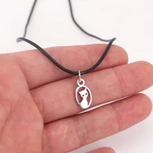 Hzew Серебристый Овальный кулон с милым котом ожерелье