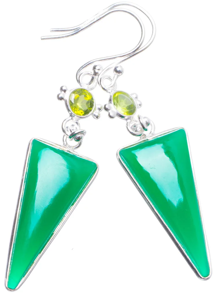 

Natural Chrysoprase and Peridot Handmade Unique 925 Sterling Silver Earrings 2.25" X4397